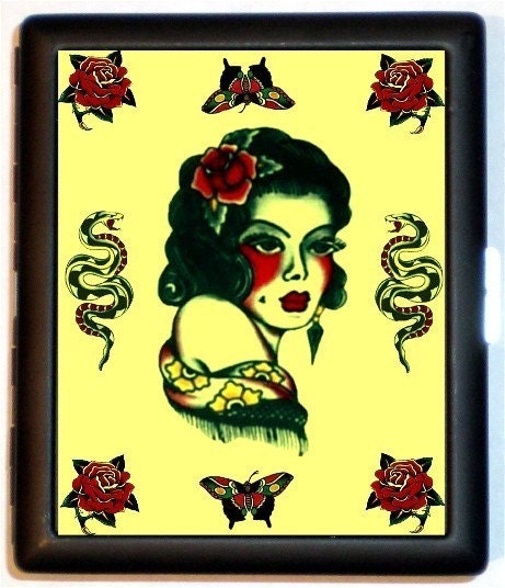 Old School Retro Butterfly Butterflies Tattoo Rose Roses Snakes Girl Bad
