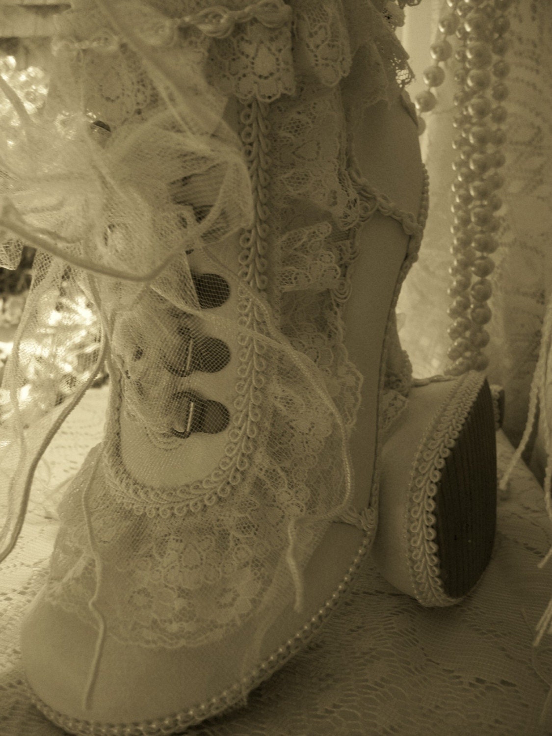Victorian Steampunk Ivory Wedding Boots Lace Pearls More Repurposed