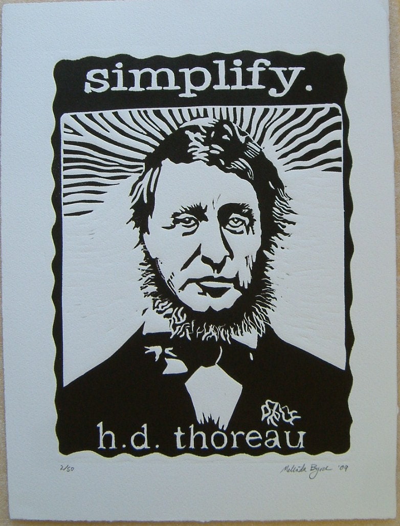 Thoreau Simplify Lincocut Print