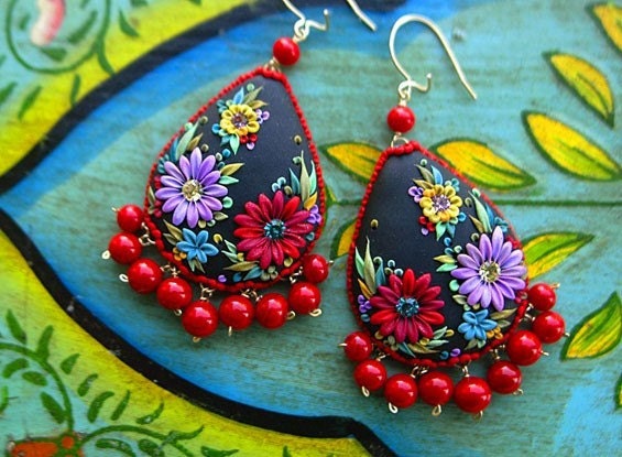 muy muy elegante - mexican embroidery teardrop earrings - reserved for cutty