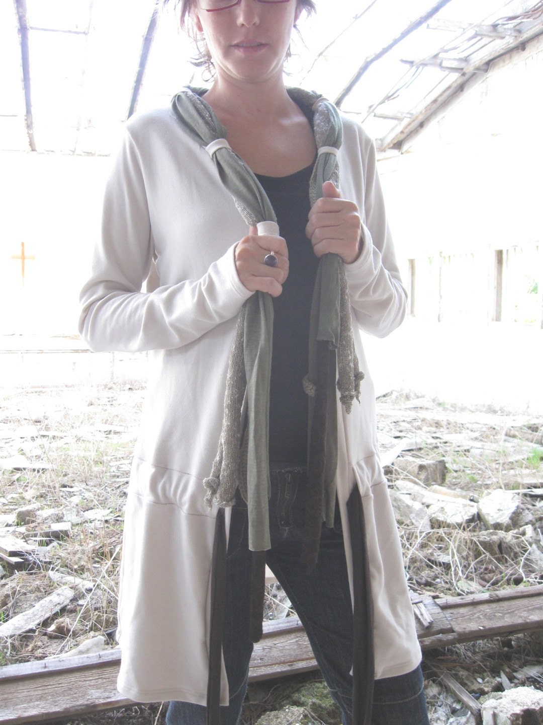 WINTER JACKET WITH THREADED SCARVES off white ON SALE NOW 99 INSTEAD OF 115 plus FREE SHIPPING