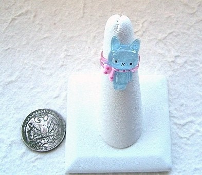 Kawaii Cute Japanese Ring - Cat  Small Size Adjustable BLUE