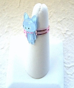 Kawaii Cute Japanese Ring - Cat  Small Size Adjustable BLUE