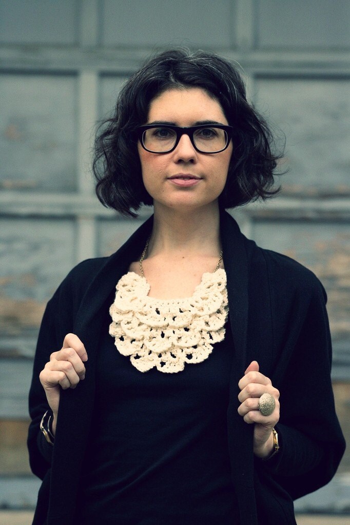 lacy crochet necklace with ruffle layers in beige crochet jewelry