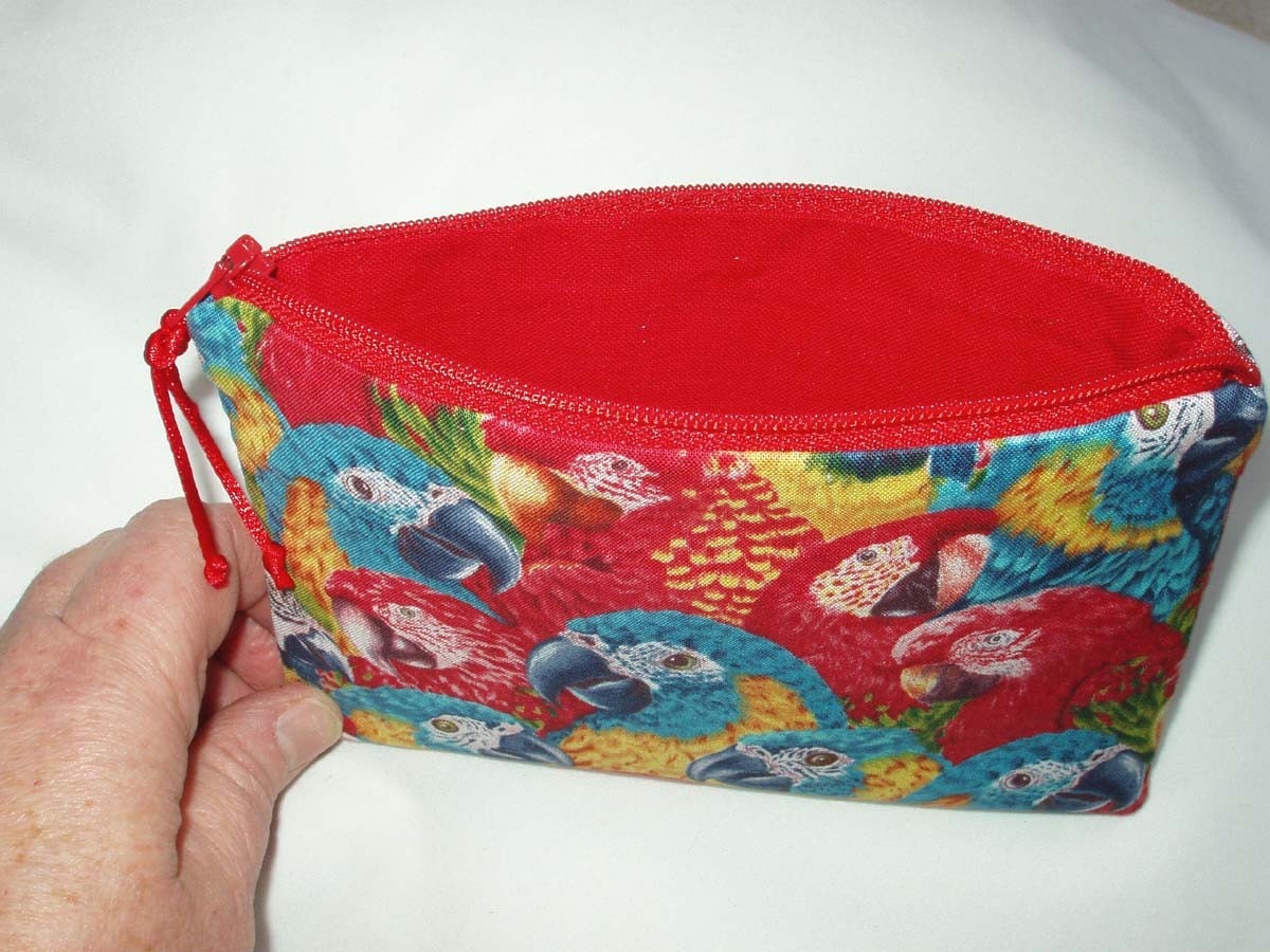 Macaw Head Zipper Pouch with Red Lining by BagsOfaFeather on Etsy