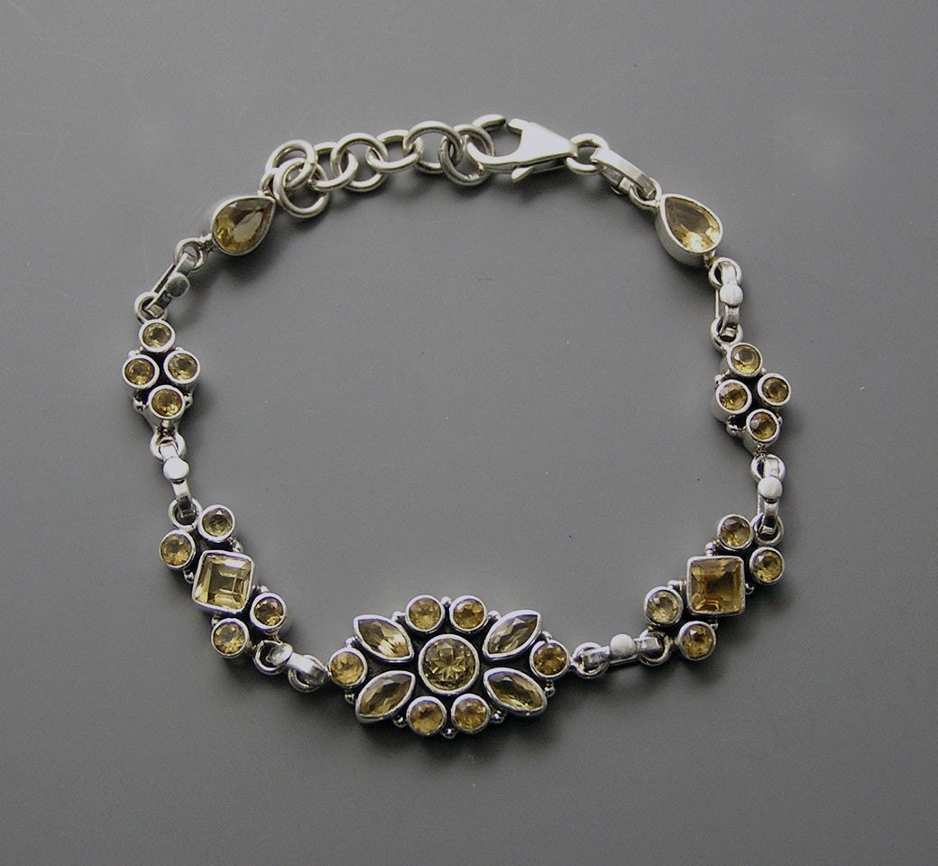 Artisan Handmade 925 Sterling Silver Gemstone Bridal Bridesmaid Wedding Gift Jewelry Citrine Golden Yellow Bracelet