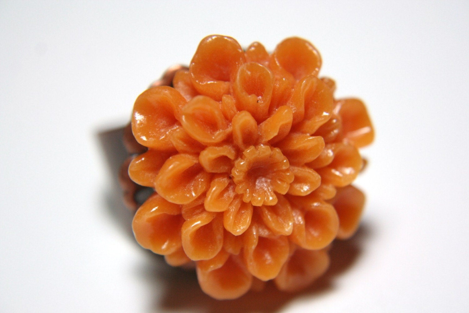 Fall Orange Dahlia Mum Flower RING Adjustable Copper Plated Brass $9.99
