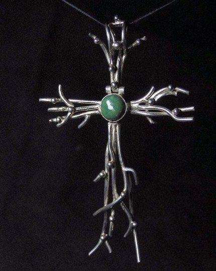 Unique Silver Cross Artisan handmade Turquoise gemstone in 925 Sterling Silver fashion jewelry one of a kind cross