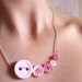 SALE Pink Smile Necklace - Buttons and Silver Chain