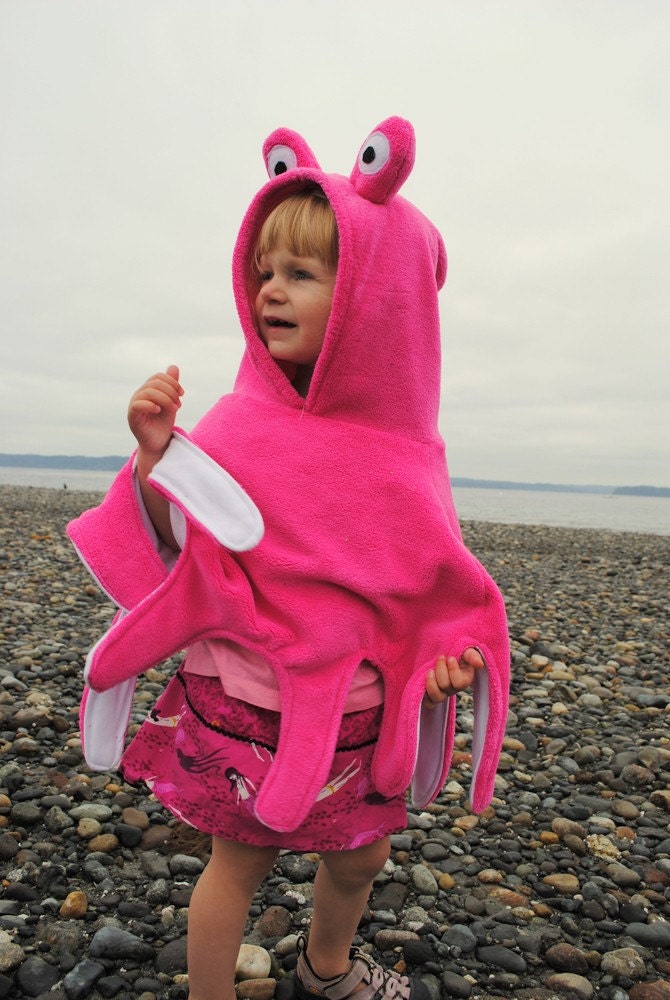 Organic Octopus Poncho in Hot Pink.  Ready to Ship Size 2/3T