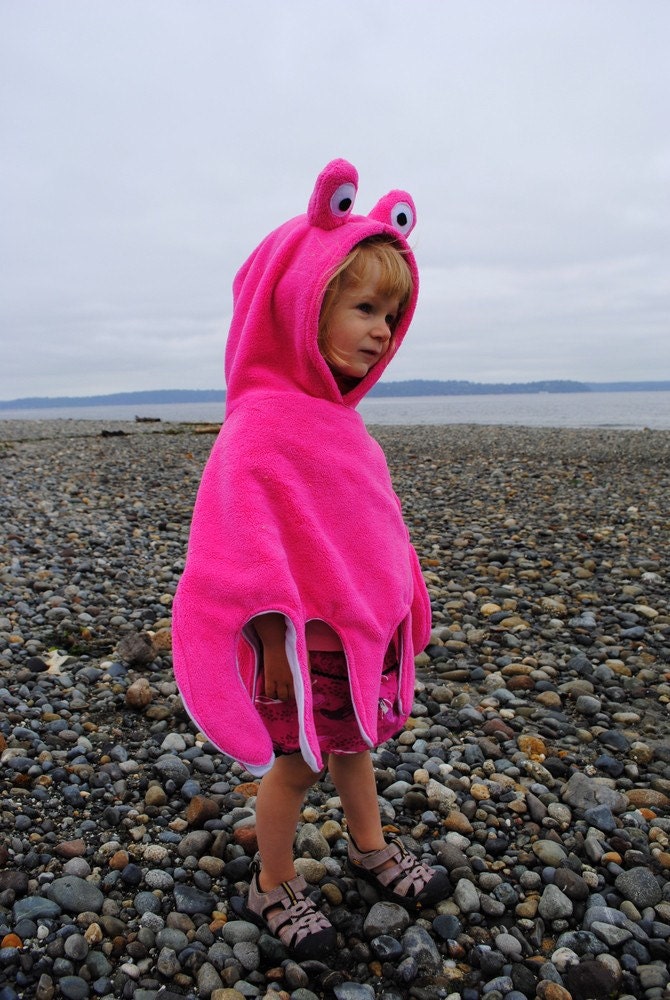Organic Octopus Poncho in Hot Pink.  Ready to Ship Size 2/3T