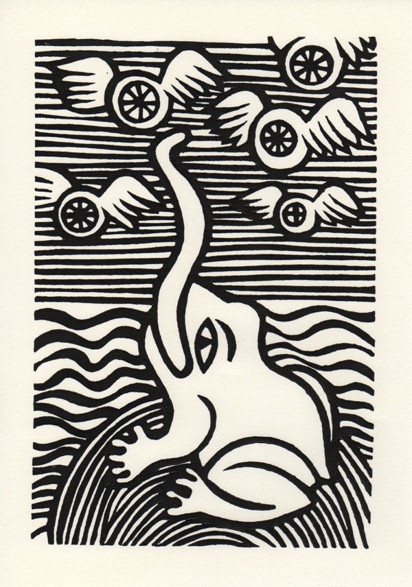 Frog Eyes. linocut