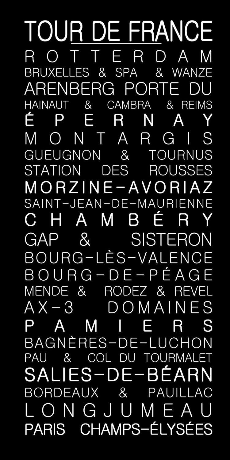 Tour De France Typography Bus Subway Destination roll 11x20 inch Canvas