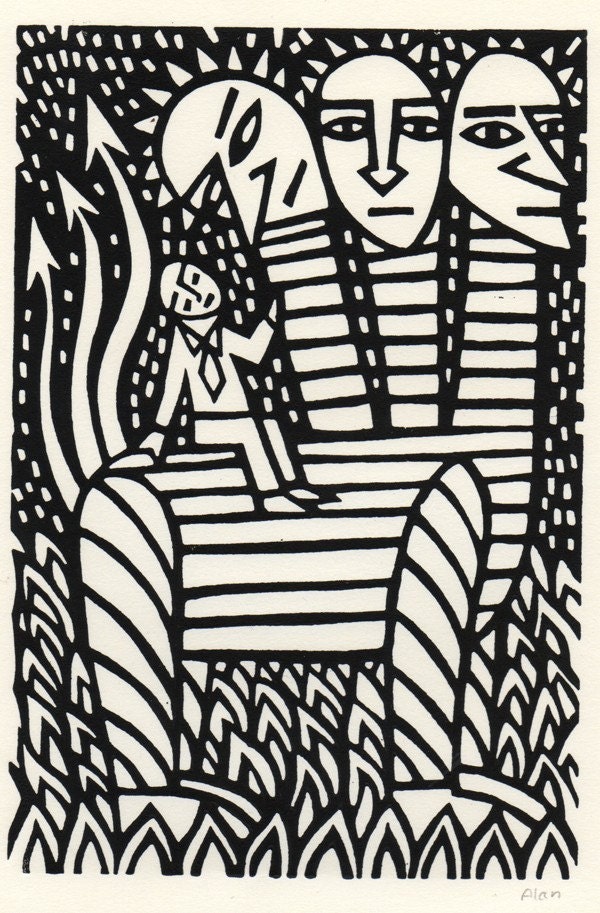 The Long Ride Home. linocut