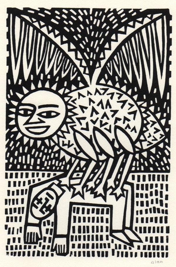 Fly Me. linocut