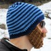 blue striped bearded beanie - L/XL
