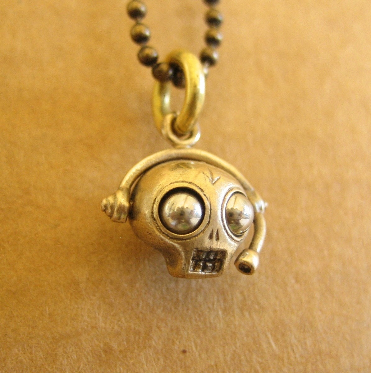 skull pendant MICROPHONE FIEND JNR bronze with ball chain long