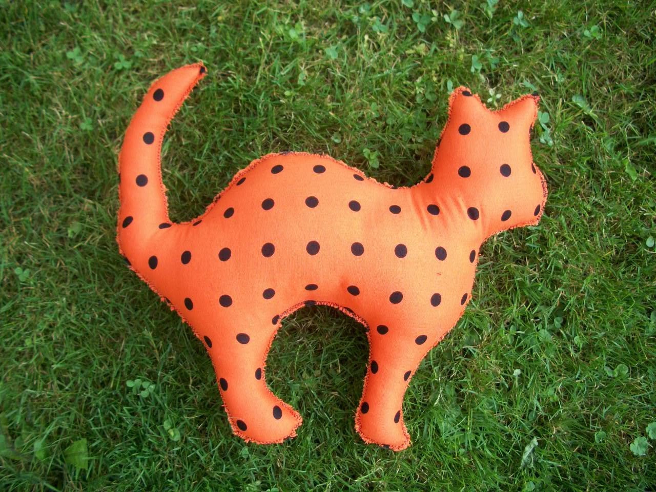 40 percent off - Plush Halloween Cat in Orange Polka Dot