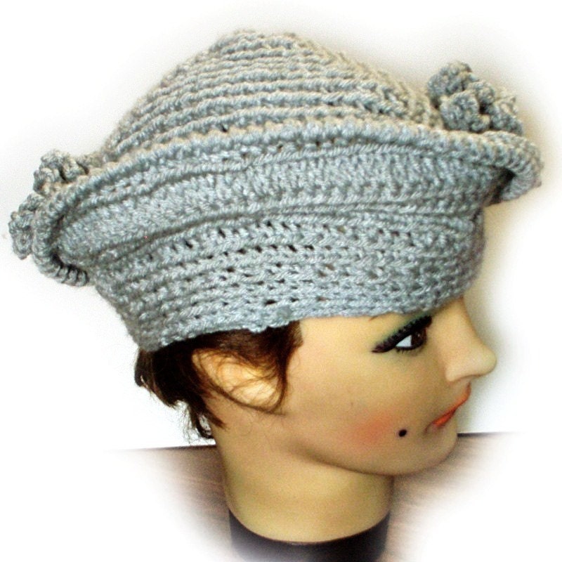 Womens Crochet Hat - Church Hat With Fringes in Gray Acrylic Yarn Can Customize For Plus Size Spring Fashion