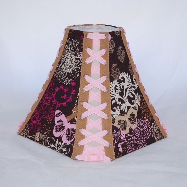 Brown and Pink Floral Corseted Lampshade