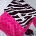 Minky Baby Blanket .... Little Dablings Lovey .....NEW.....Black and White Zebra with Hot Pink Dot Minky .....FREE SHIPPING