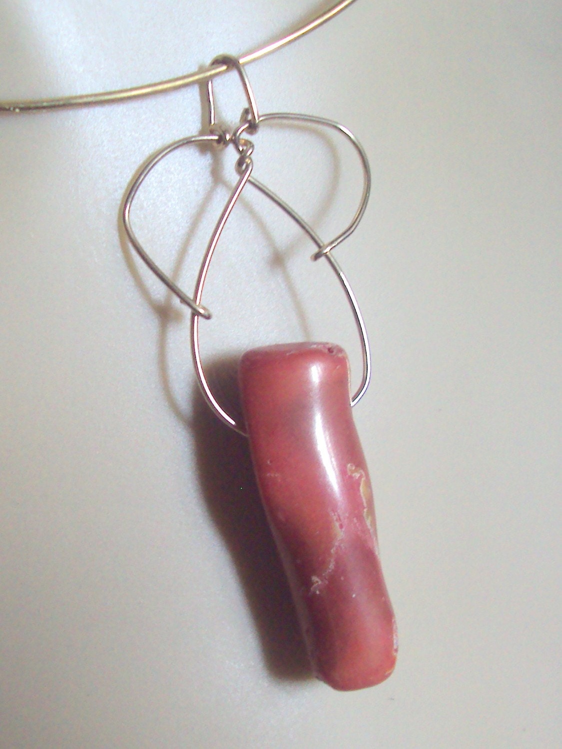 Wirewrapped Pendant Red Courtesan  Red Coral in 14kt GF