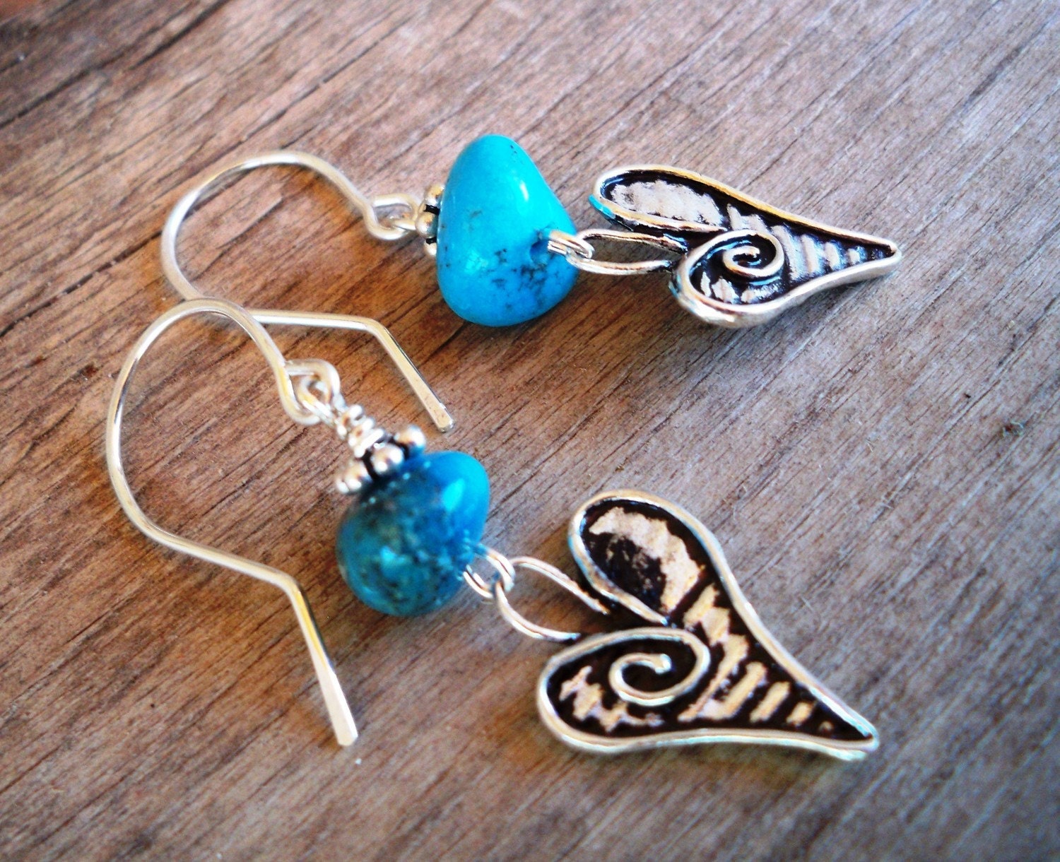 Artisan Sterling Silver Hearts and Nacozari Turquoise Earrings