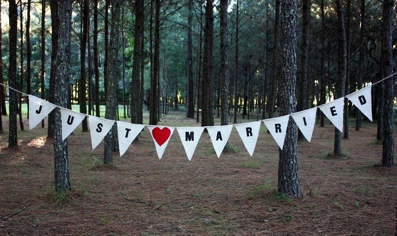 Just married banner with red heart