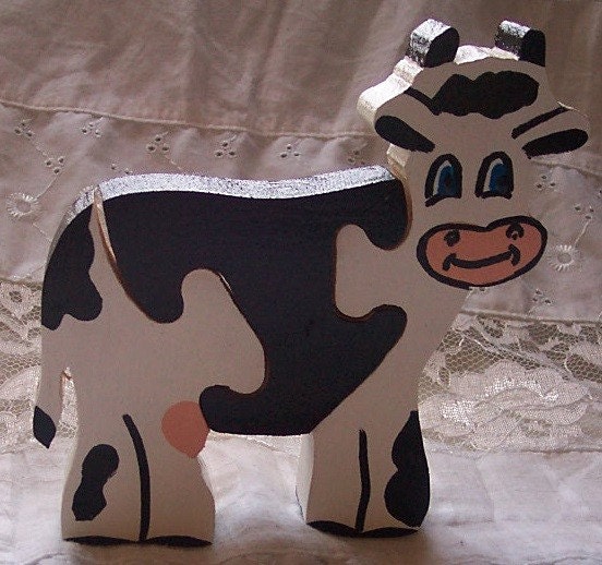 Wood Cow Puzzle, Hand Painted, Wood Creations and Crafts by Carolina Country Crafts