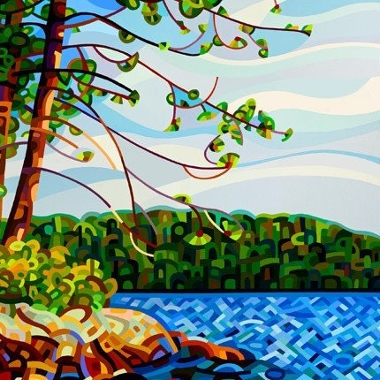 Fine Art Large Print Cottage Lake Summer Blue Sky Pines