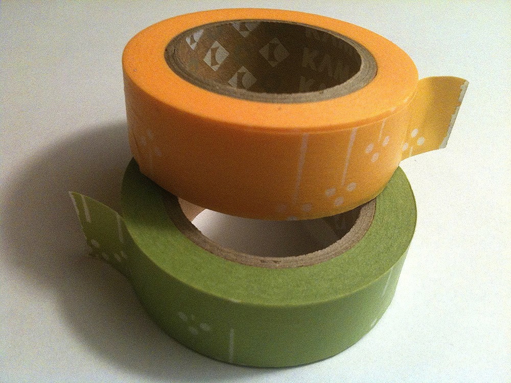 set of 2 rolls japanese washi paper tape orange green