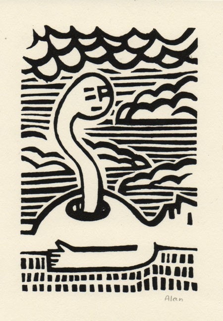The belly of the beast. Linocut