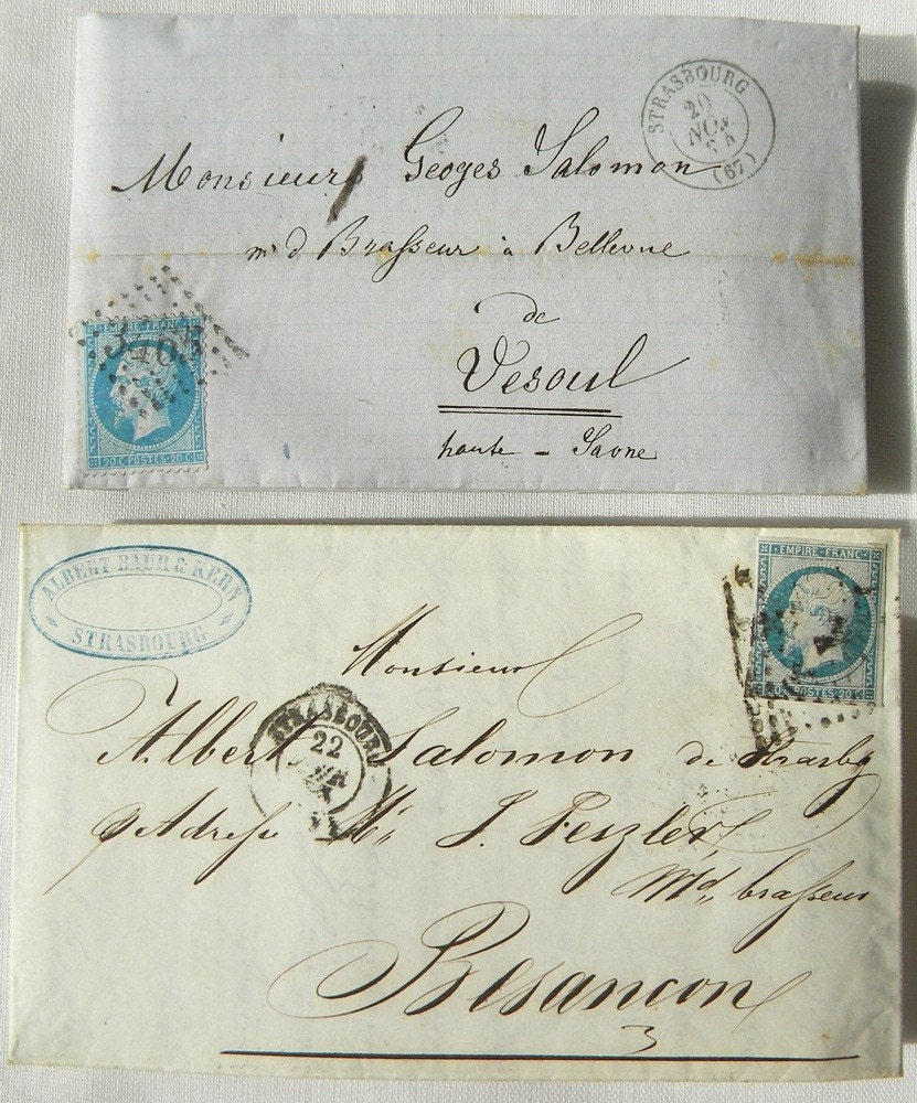 two antique handwritten letters with stamps from 1855 and 1864