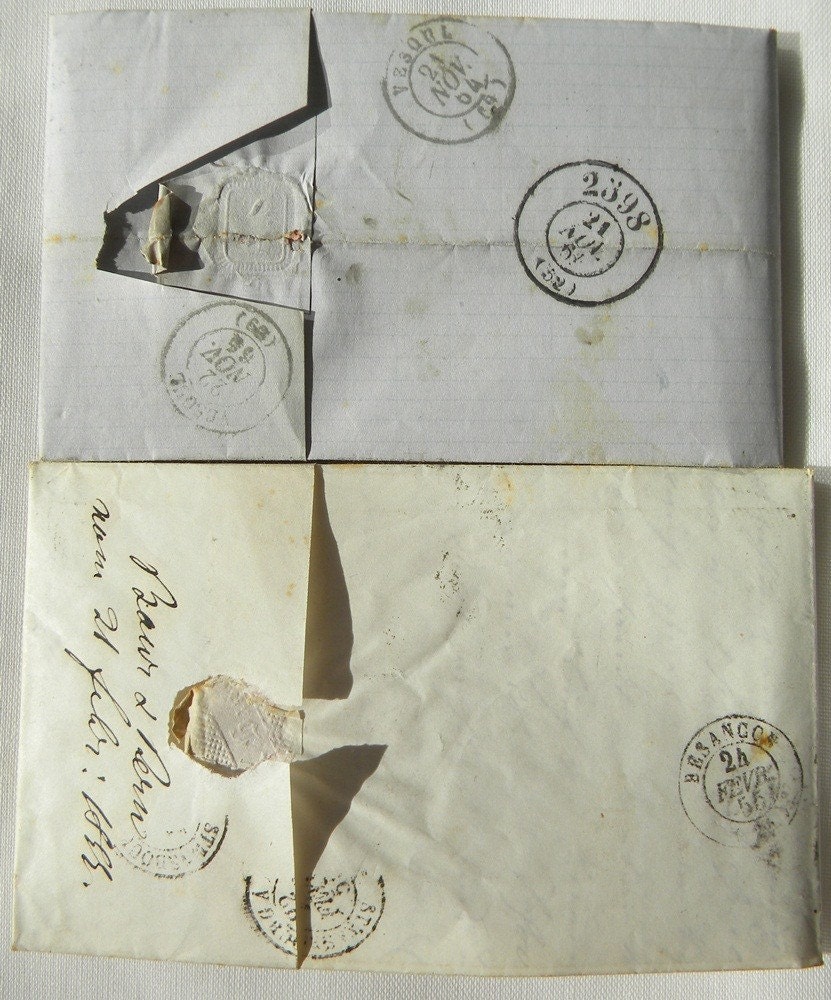 two antique handwritten letters with stamps from 1855 and 1864