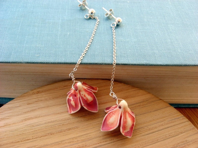 Sterling silver earrings - Magnolia flower - Long