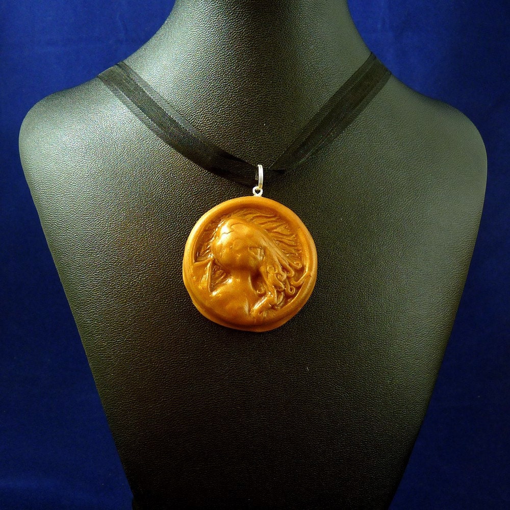 Brass Cthulhu Cameo Necklace - Handmade Polymer Clay Jewelry