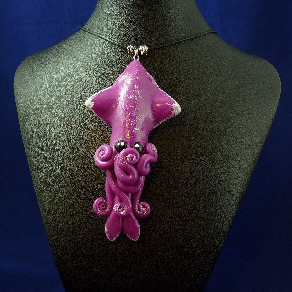 Violet Squid Necklace - Handmade Polymer Clay Jewelry