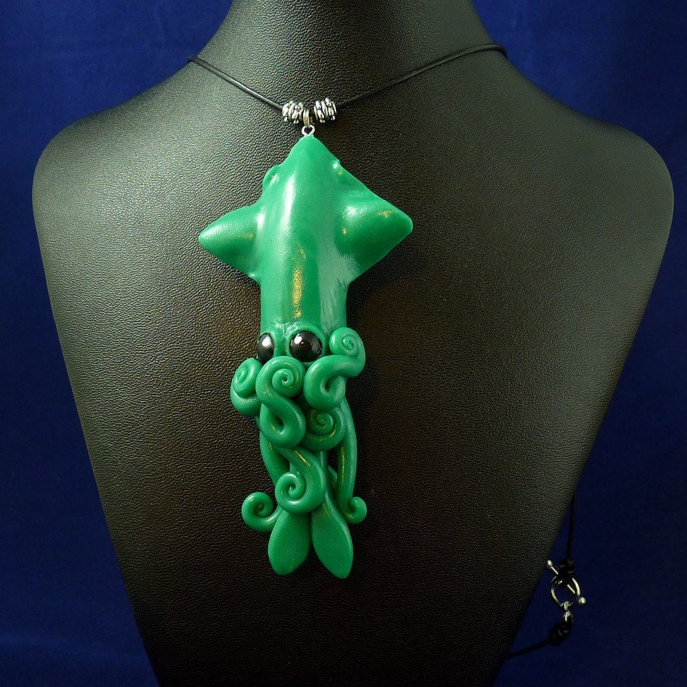 Jade Squid Necklace - Handmade Polymer Clay Jewelry