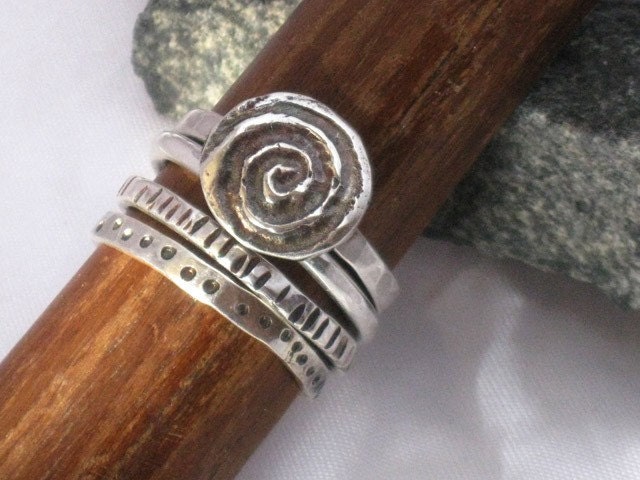 Silver stacking rings handcrafted set of jewelry rings