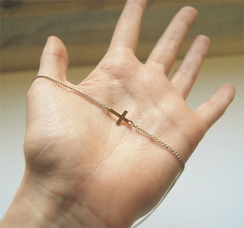 Sideways Cross Necklace - Gold and Silver tone
