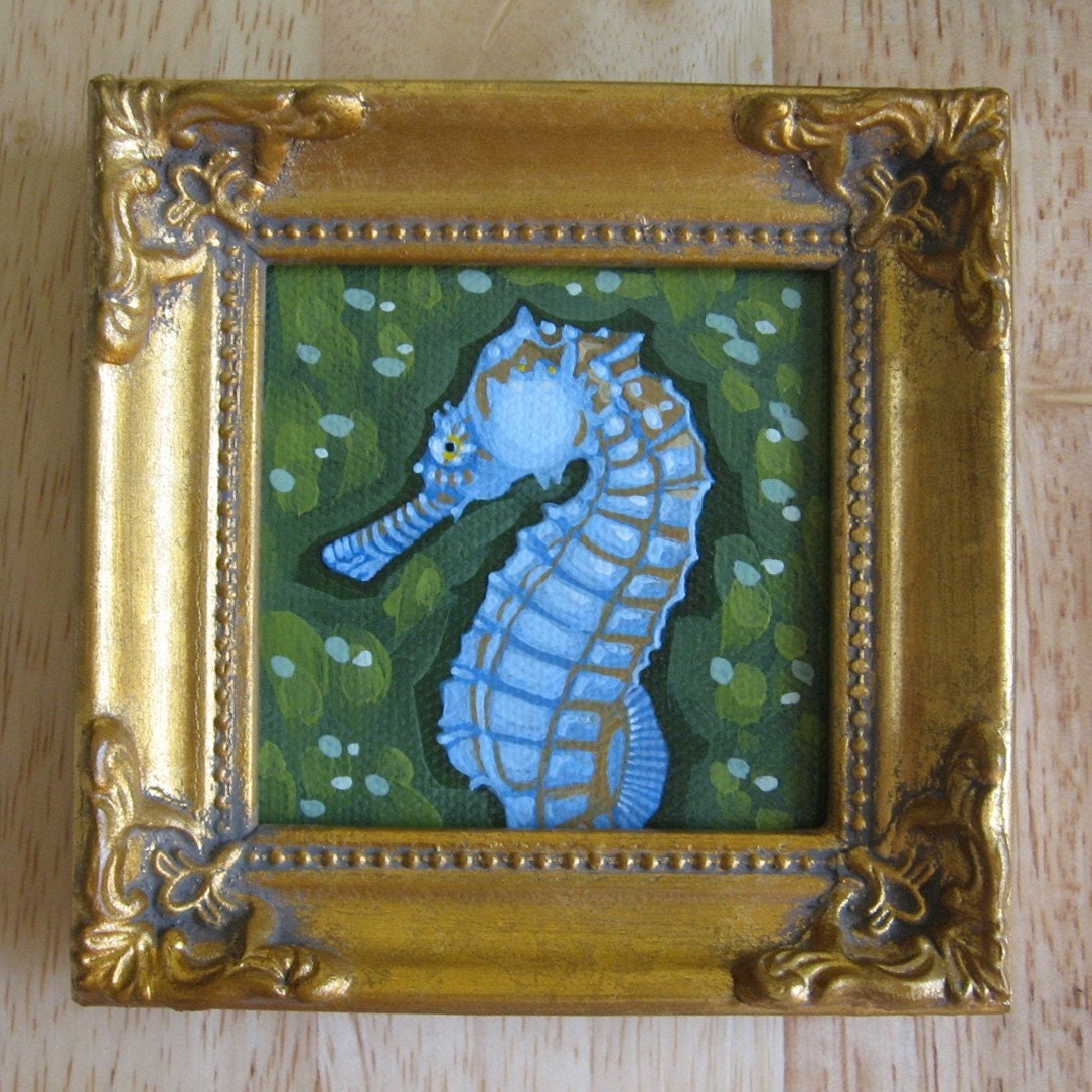 The Seahorse. Small Framed Acrylic Painting.