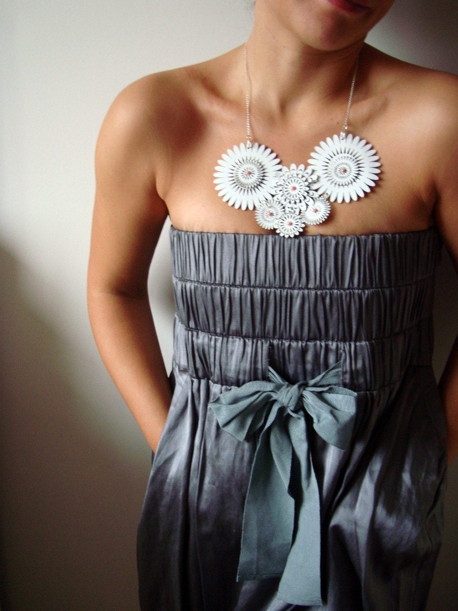 White Blossom Necklace with Tiny Coral Beads
