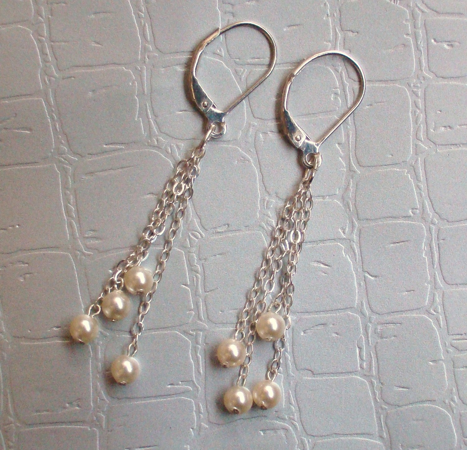 White Pearls Silver Tassel Earrings
