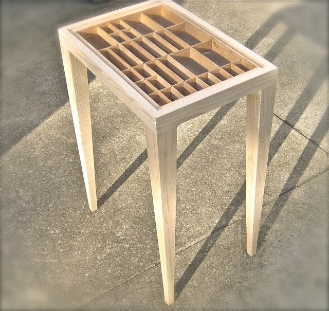 End table featuring an altered printer's type box