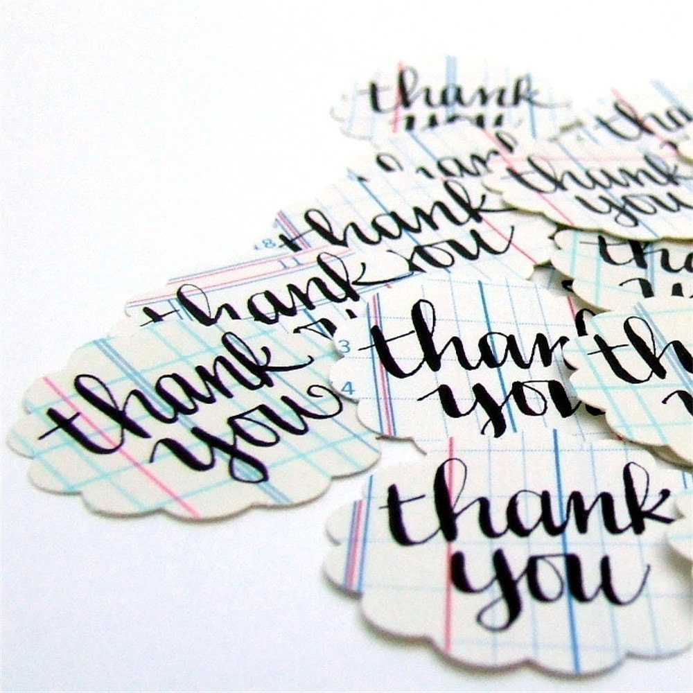 Thank You Stickers, 20 Handwritten Vintage Ledger Paper Envelope Seals