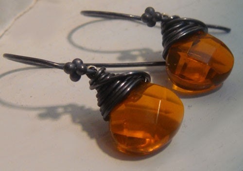 Harvest Orange Earrings with Antiqued Sterling by tracedesigns