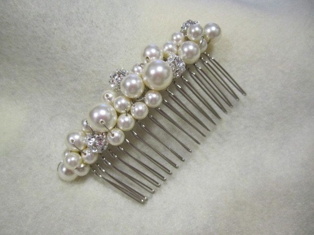 3.5 inch wide swarovski pearl with rhinestone wedding, bridal jewelry, bridal hair piece, bridal head piece, tiara - SHIPPED IN 96 HOURS