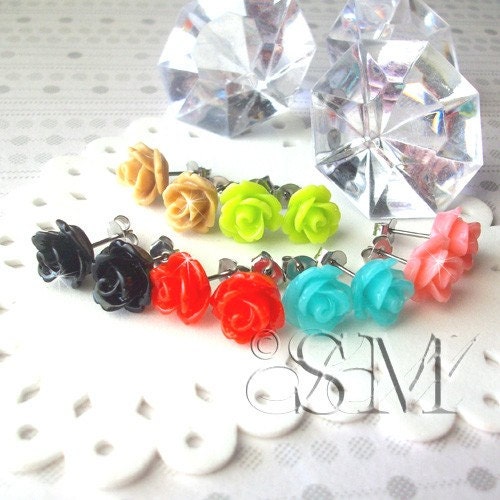 Rosette stud earrings - 17 COLORS your choice