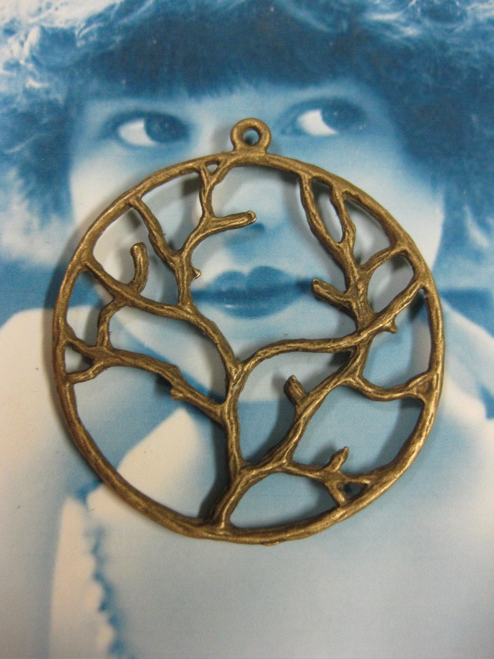 Antique Bronze Finish Round Tree Pendants  877BRZ x2