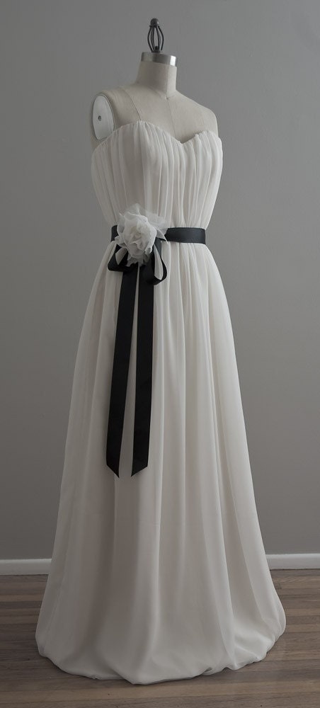 Emily - Eco Friendly Strapless Sweetheart Long Wedding Dress - Off White Chiffon over Ivory Organic Cotton